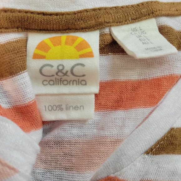 C&C California Linen Orange and White Stripe Fitted Short Sleeve T-Shirt. Size L - Picture 4 of 5